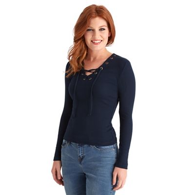 Navy lace it up ribbed top